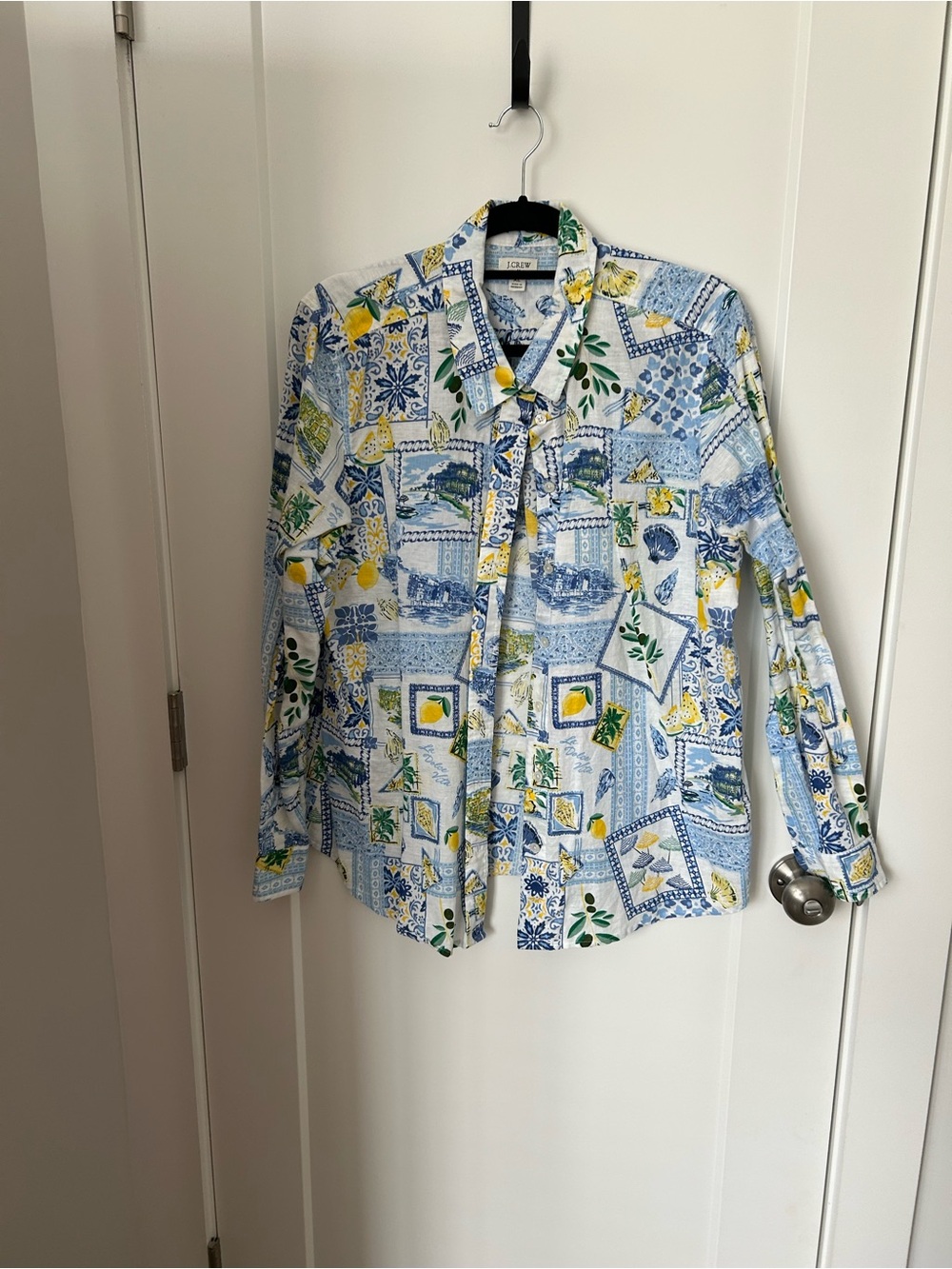 J. Crew Blue, Yellow and Green Floral-Print Button-Up Shirt